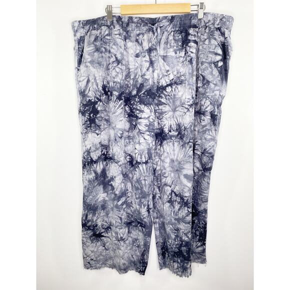 Royalty Collection Blue Tie Dye Linen Blend Raw Hem Pants Women's Plus Size 3X - Picture 1 of 11